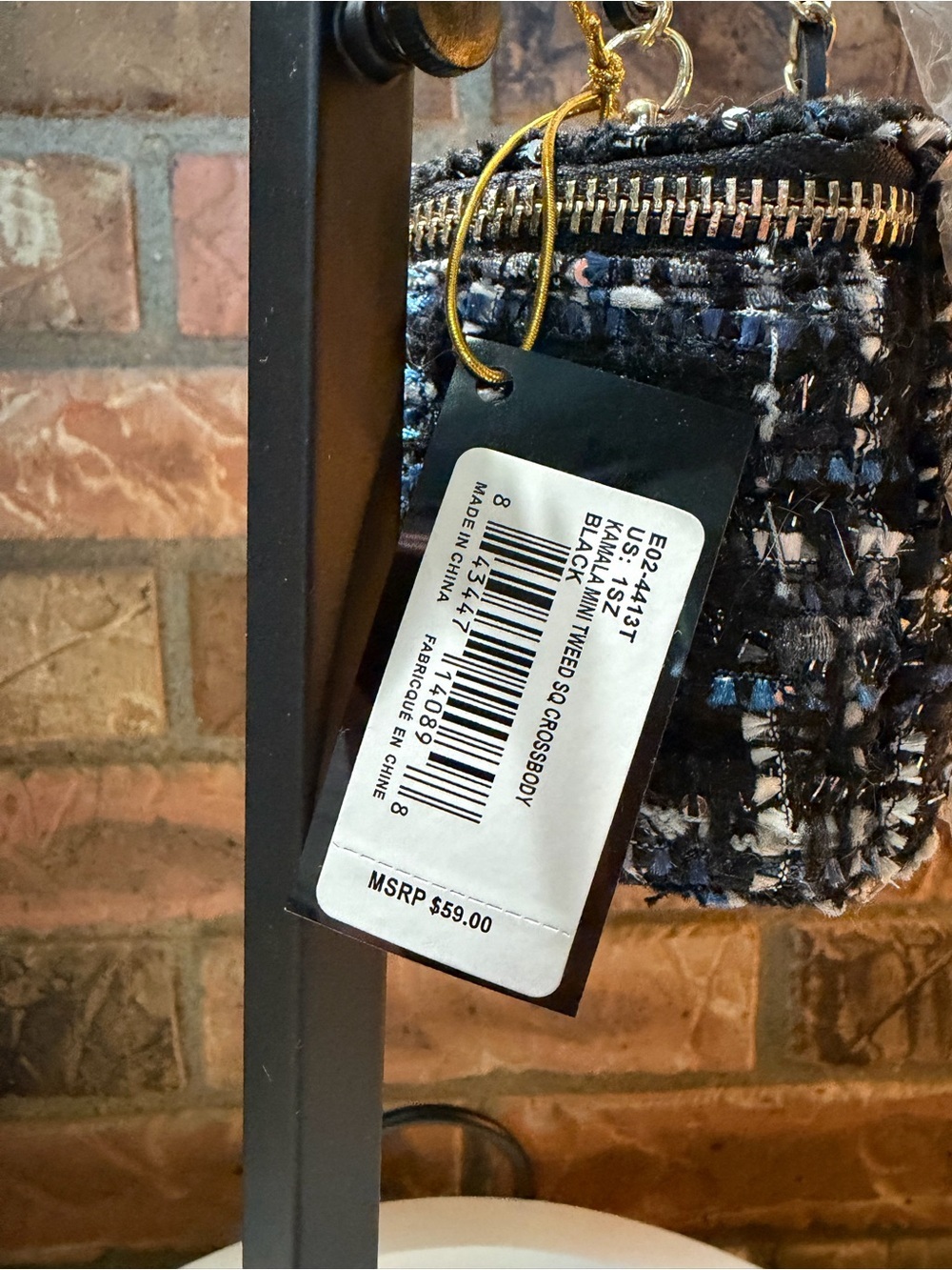 bebe Black and White Tweed Mini Crossbody with Gold Chain NWT MSRP $59 - Picture 5 of 6